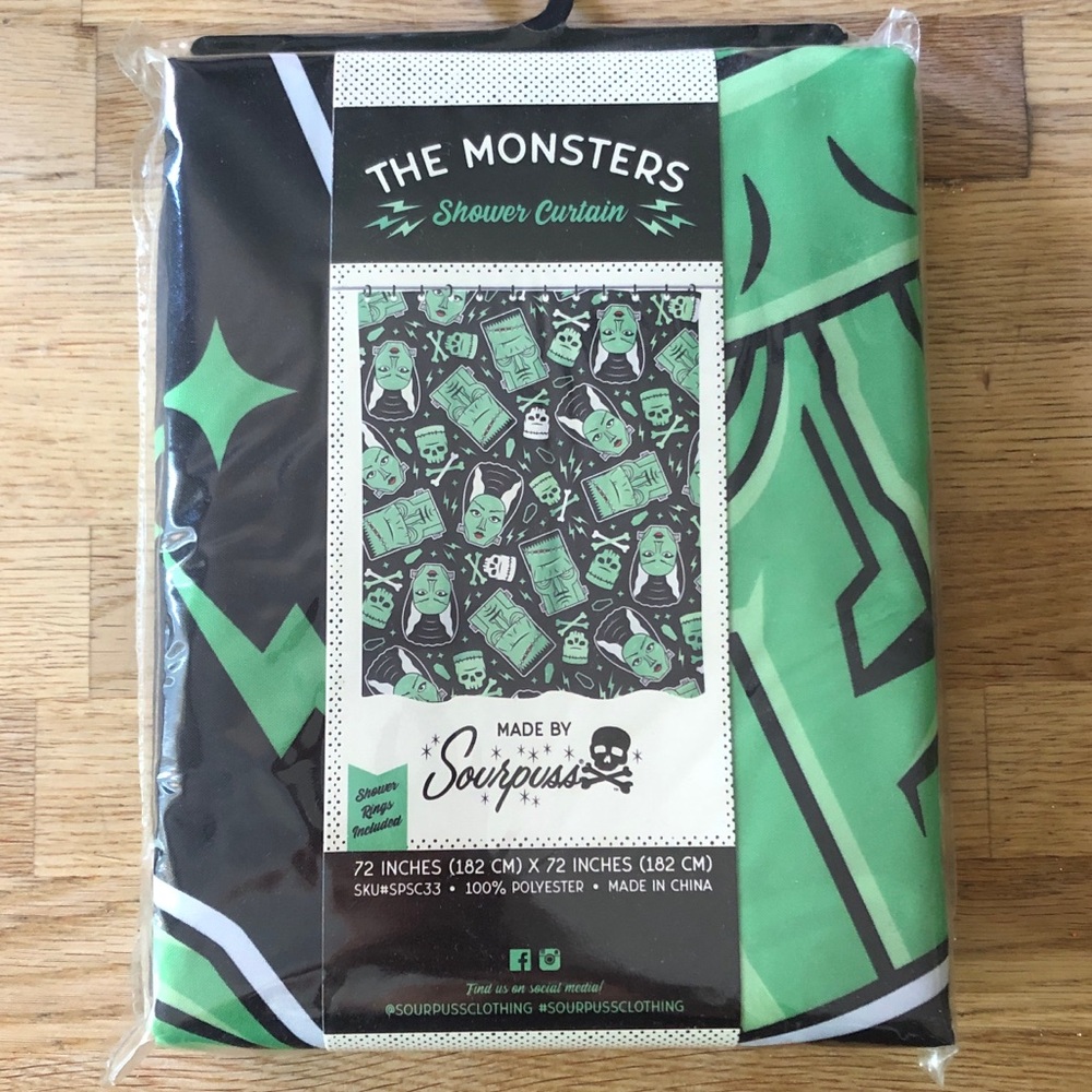 Rare! NWT Sourpuss Classic Monsters Retro Rockabilly Horror Punk Shower Curtain